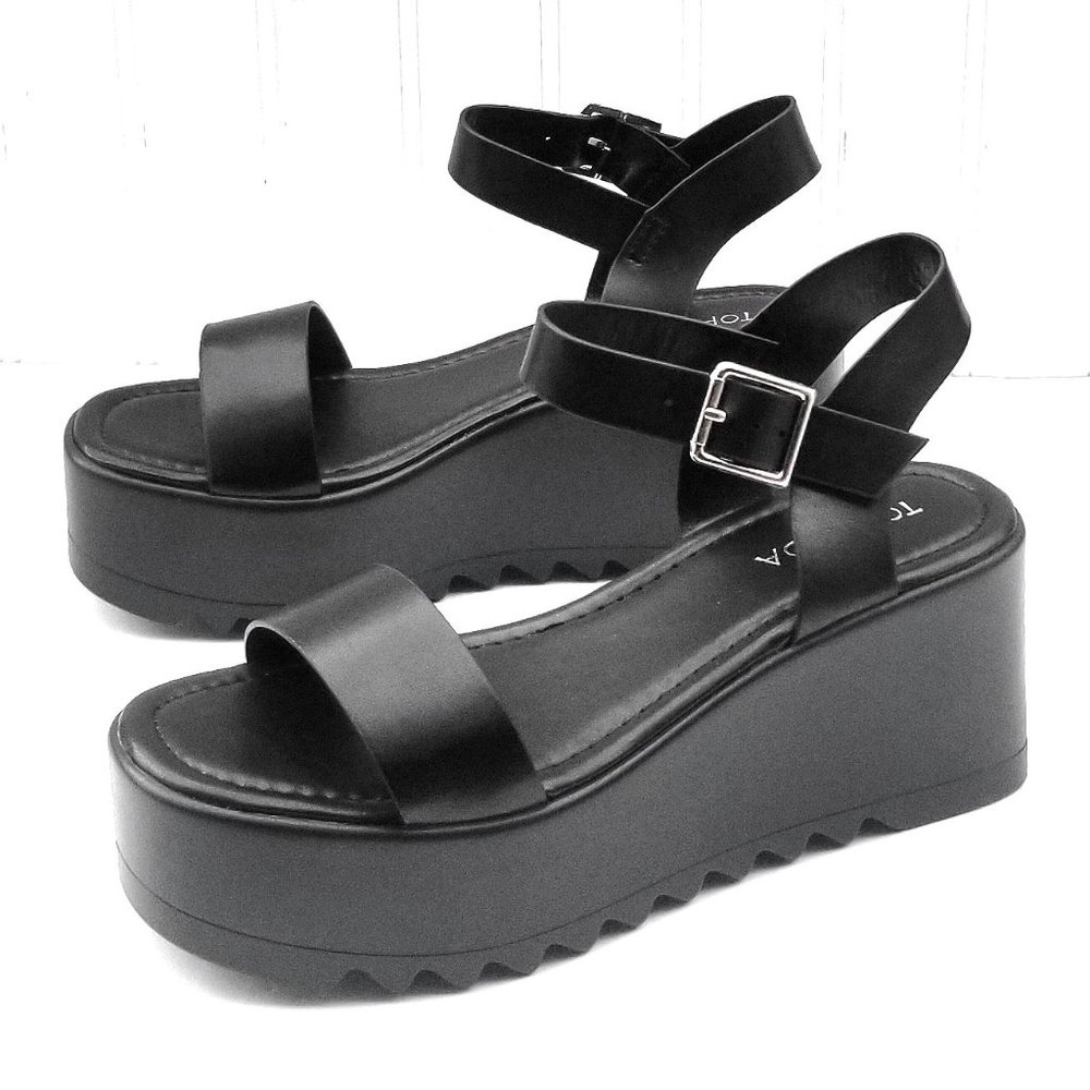 New Black Wedge Platform Sandals
